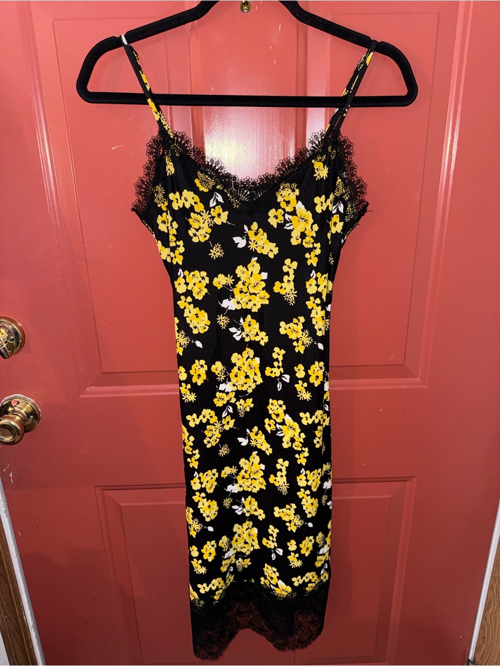 Xs michael kors Black Slip Dress with Yellow Floral Print